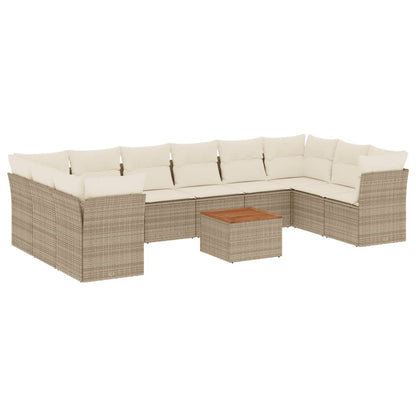 11-Delige Tuinset Met Kussens Poly Rattan Beige