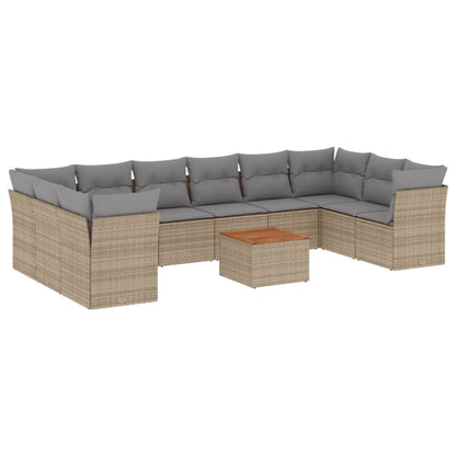 11-Delige Tuinset Met Kussens Poly Rattan Beige