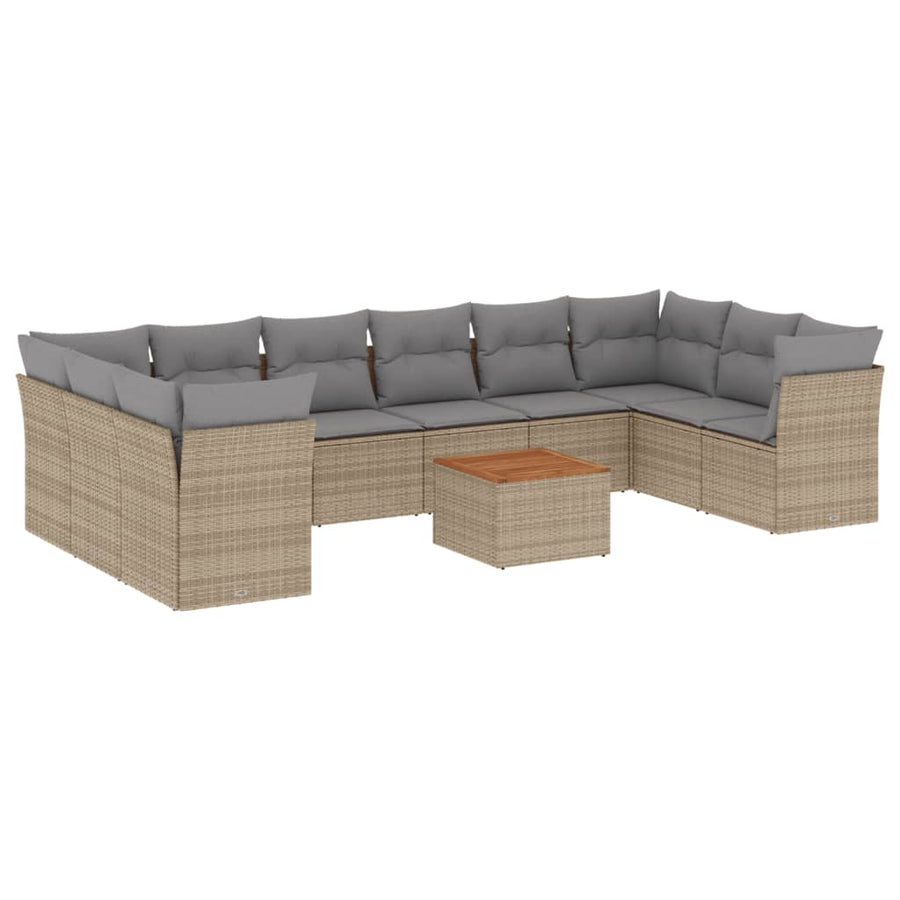 11-Delige Tuinset Met Kussens Poly Rattan Beige