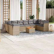 Tuinset 11-delig poly rattan beige met kussens