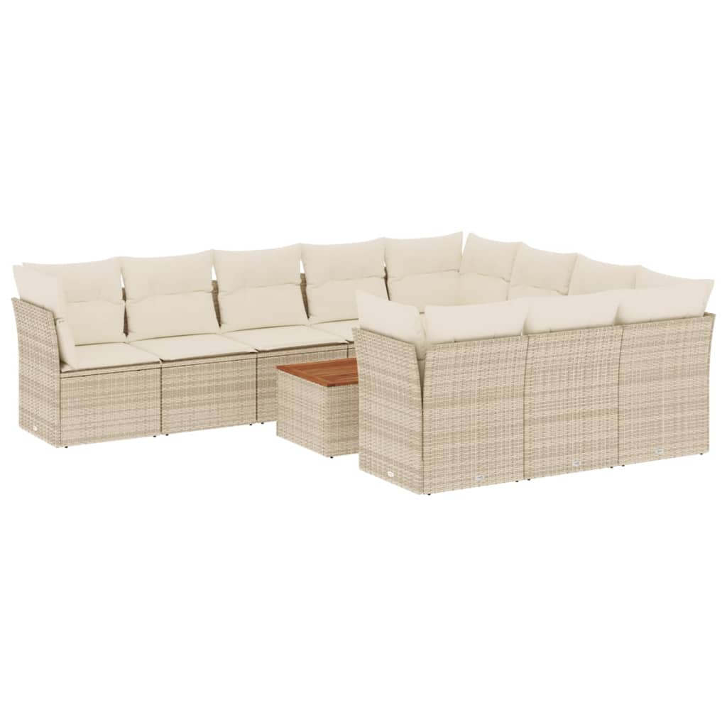 11-Delige Tuinset Met Kussens Poly Rattan Beige