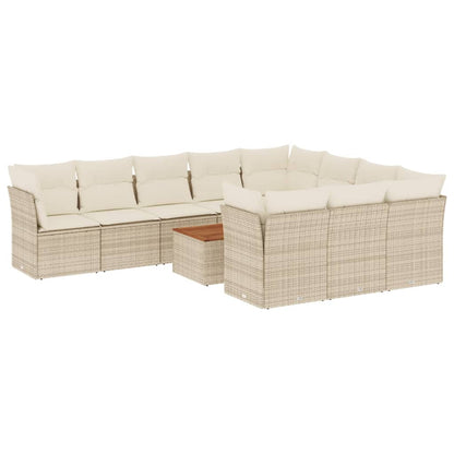 11-Delige Tuinset Met Kussens Poly Rattan Beige