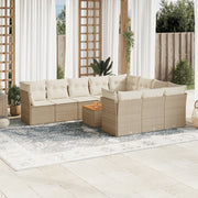 11-piece Garden Furniture Set with Cushions, Poly Rattan, Beige
