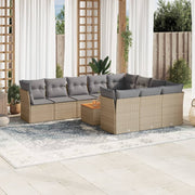 11-piece Garden Furniture Set with Cushions, Poly Rattan, Beige