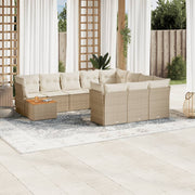 Tuinset 11-delig poly rattan beige met kussens