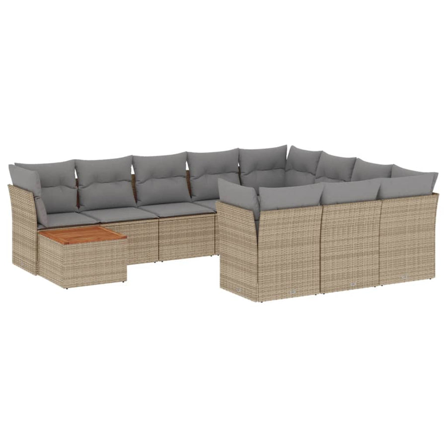 11-Delige Tuinset Met Kussens Poly Rattan Beige