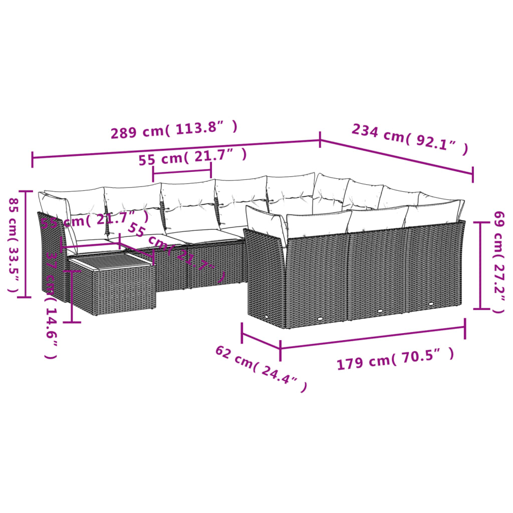 11-Delige Tuinset Met Kussens Poly Rattan Beige