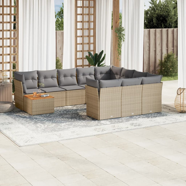 11-Delige Tuinset Met Kussens Poly Rattan Beige