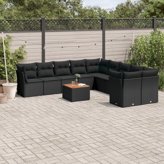 11-Delige Loungeset Met Kussens Poly Rattan Zwart