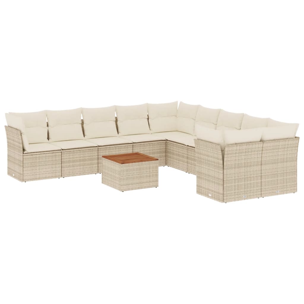 11-Delige Tuinset Met Kussens Poly Rattan Beige