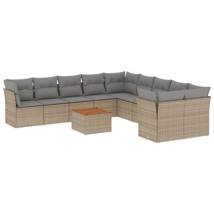 11-Delige Tuinset Met Kussens Poly Rattan Beige