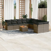 Loungeset 11-delig poly rattan grijs acaciahout