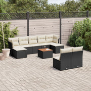 Loungeset 10-delig poly rattan zwart