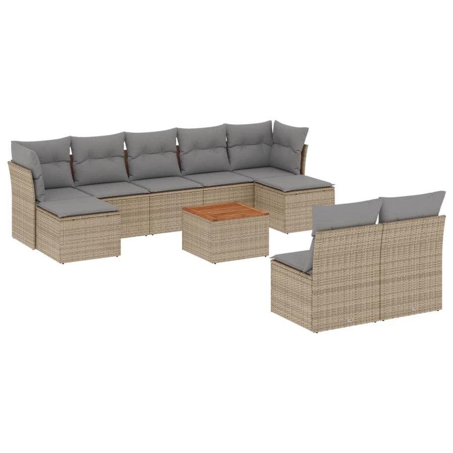 0-Delige Loungeset Met Kussens Poly Rattan Beige en grijs