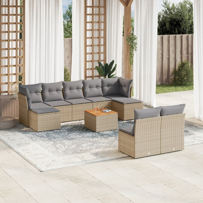 0-Delige Loungeset Met Kussens Poly Rattan Beige en grijs