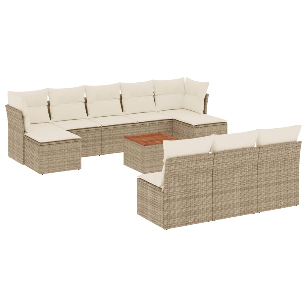11-Delige Tuinset Met Kussens Poly Rattan Beige