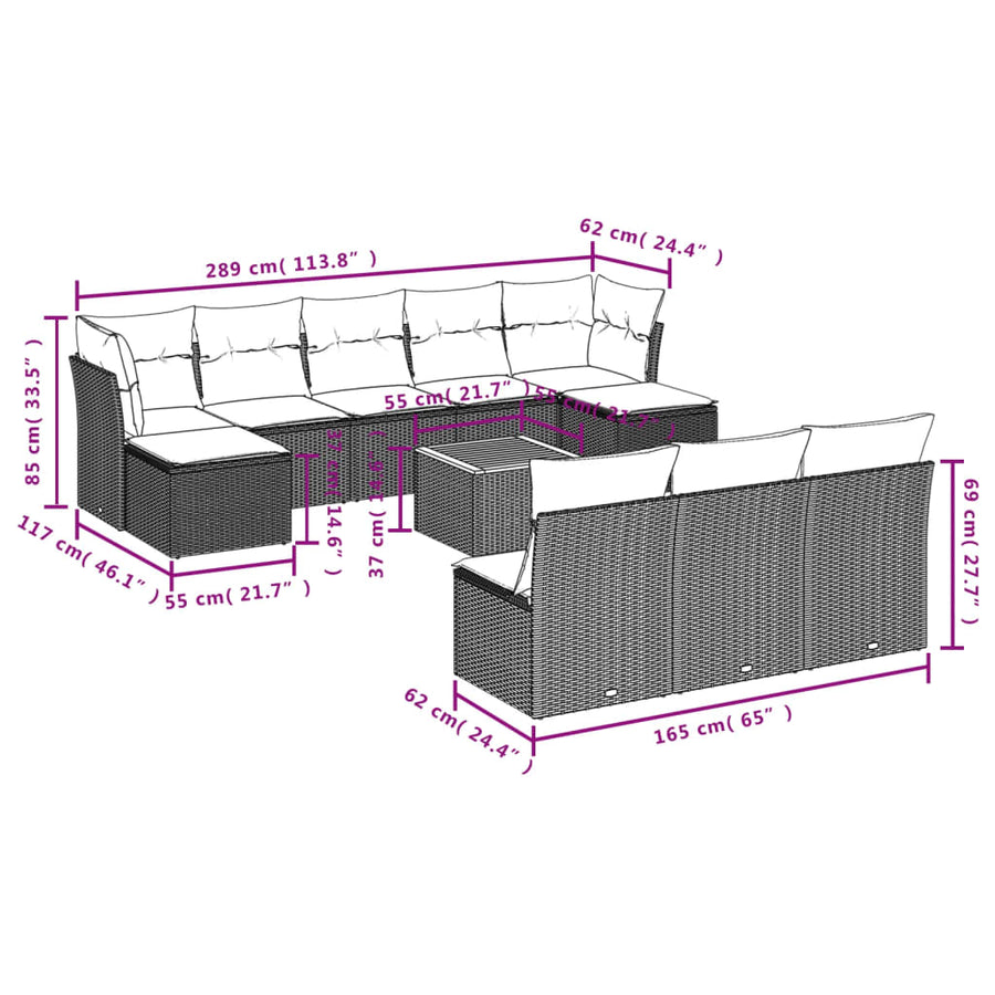 11-Delige Tuinset Met Kussens Poly Rattan Beige