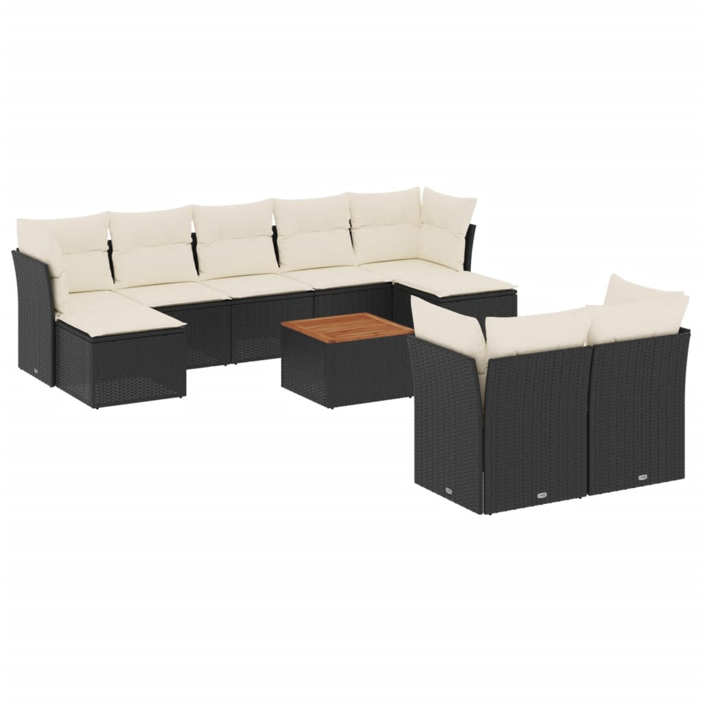 0-Delige Loungeset Met Kussens Poly Rattan Zwart en crème
