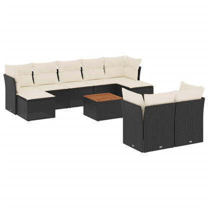 0-Delige Loungeset Met Kussens Poly Rattan Zwart en crème