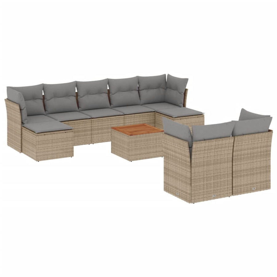 0-Delige Loungeset Met Kussens Poly Rattan Beige en grijs