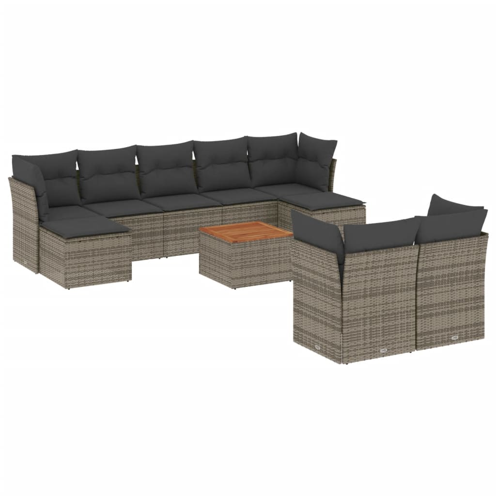0-Delige Loungeset Met Kussens Poly Rattan Grijs