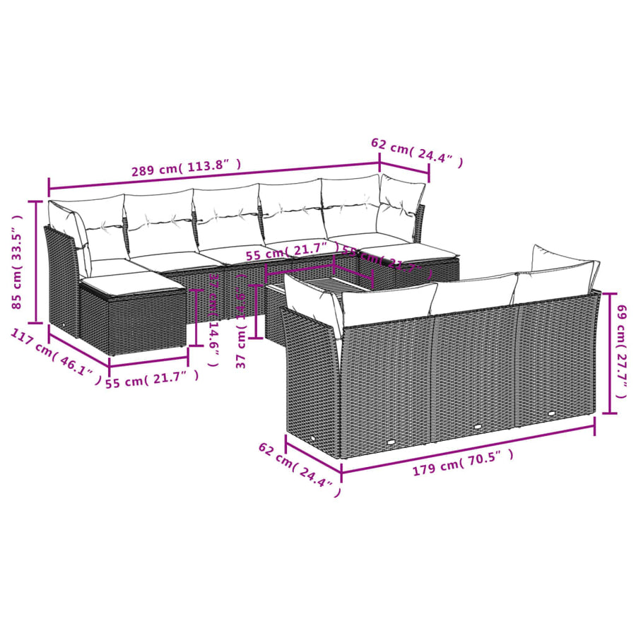 11-Delige Tuinset Met Kussens Poly Rattan Beige