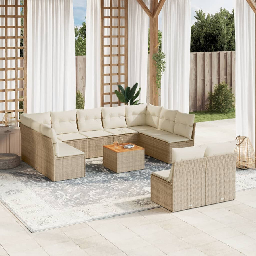12-Delige Loungeset Met Kussens Poly Rattan Beige