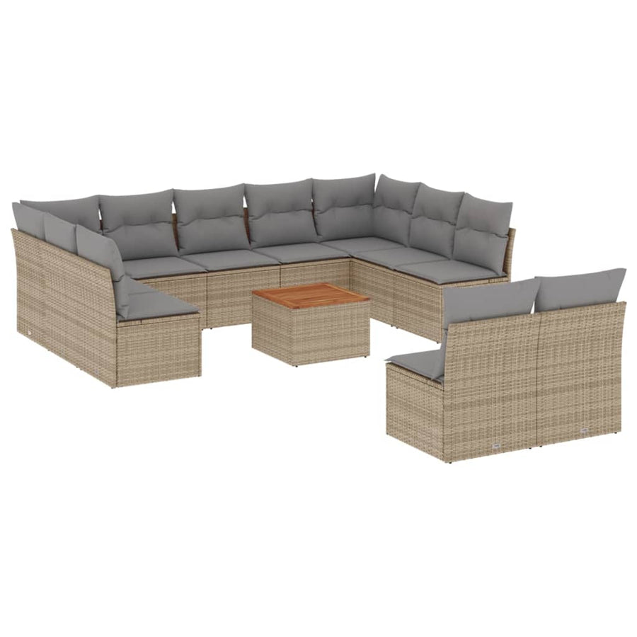 12-Delige Loungeset Met Kussens Poly Rattan Beige