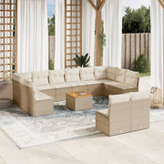 Loungeset 13-delig poly rattan beige met kussens
