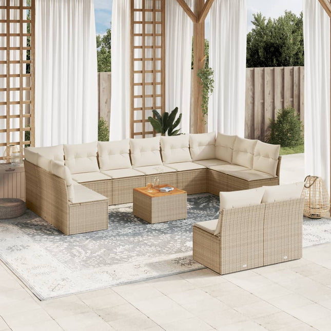 13-Delige Loungeset Met Kussens Poly Rattan Beige