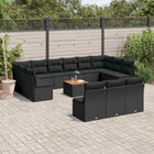 14-piece Lounge Set with Cushions, Polyrattan Black