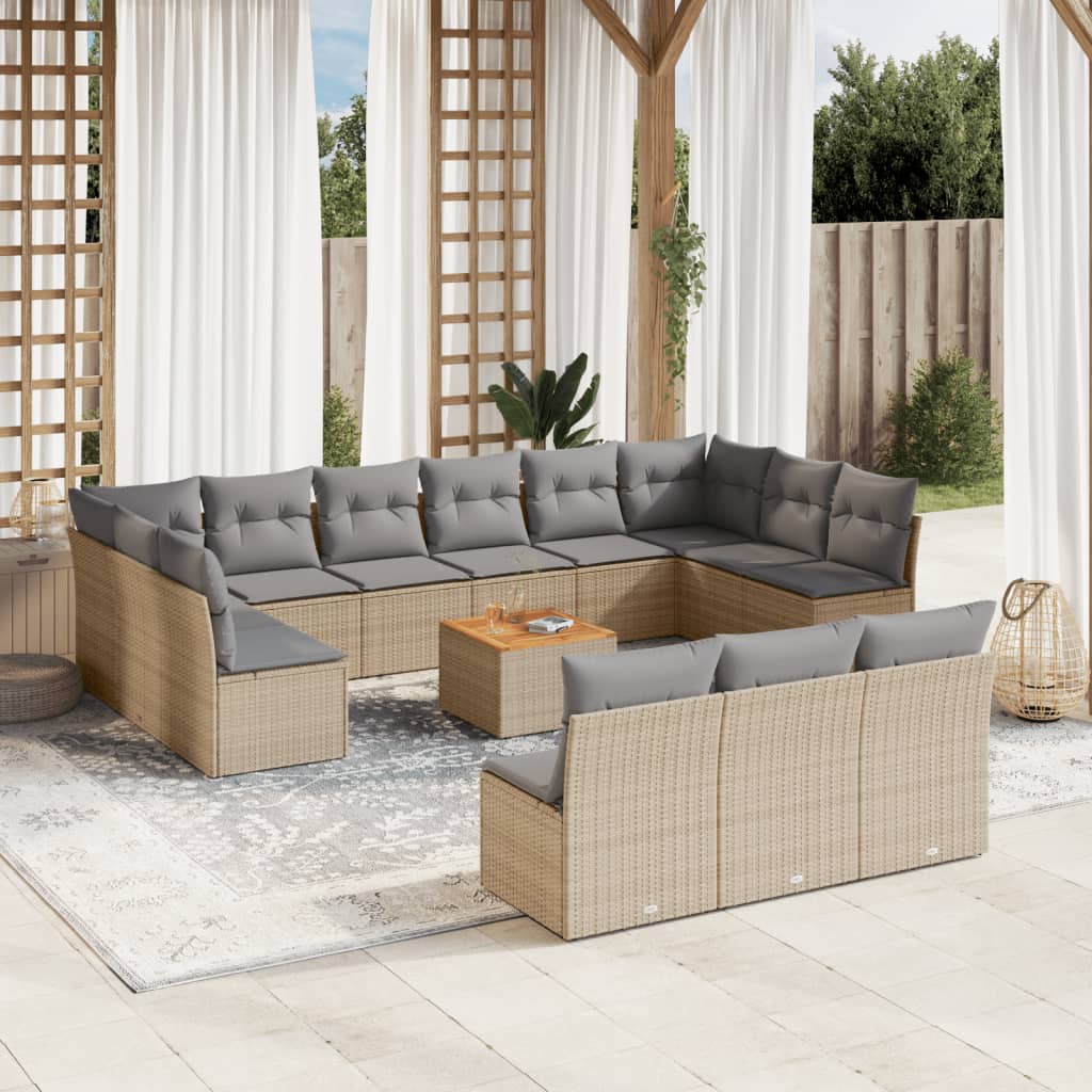 14-Delige Loungeset Met Kussens Poly Rattan Beige