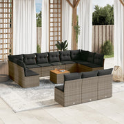 14-piece Lounge Set with Cushions poly rattan grey