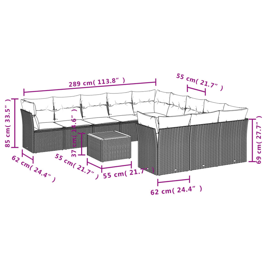 12-Delige Loungeset Met Kussens Poly Rattan Beige