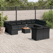 Loungeset 13-delig poly rattan zwart met acacia tafel