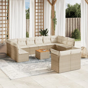 Loungeset 13-delig poly rattan beige met kussens