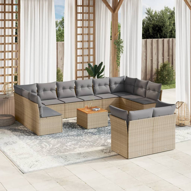 13-Delige Loungeset Met Kussens Poly Rattan Beige