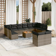 Loungeset 13-delig poly rattan grijs