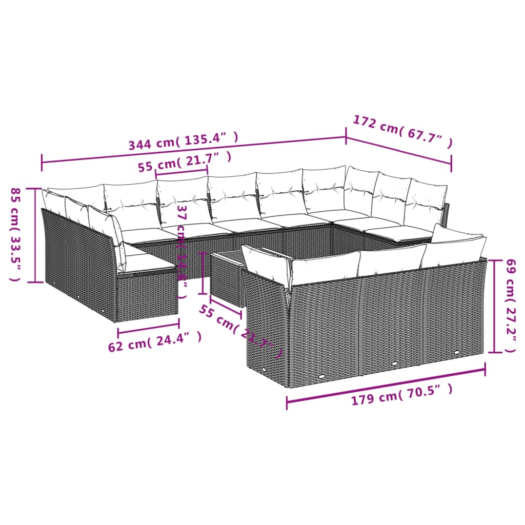 4-Delige Loungeset Met Kussens Poly Rattan Beige beige and cream