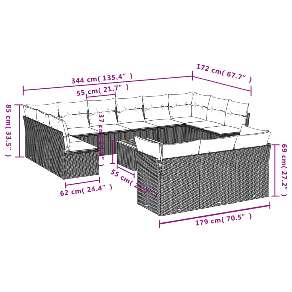 14-Delige Loungeset Met Kussens Poly Rattan Beige