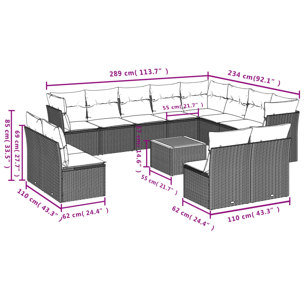 13-Delige Loungeset Met Kussens Poly Rattan Beige