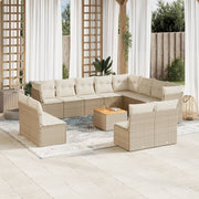 Loungeset 13-delig poly rattan beige acaciahout