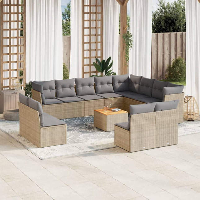 13-Delige Loungeset Met Kussens Poly Rattan Beige