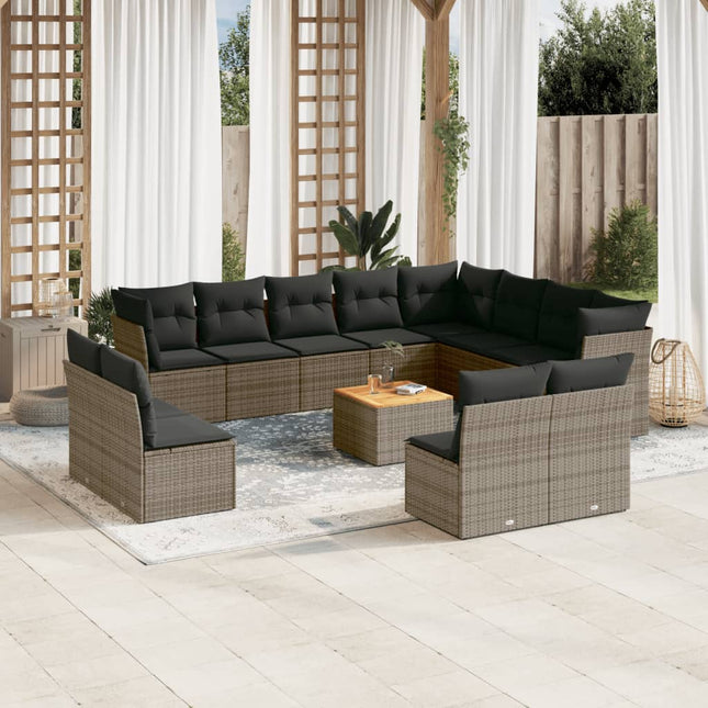 13-Delige Loungeset Met Kussens Poly Rattan Grijs