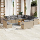14-piece Lounge Set with Cushions Poly Rattan Beige