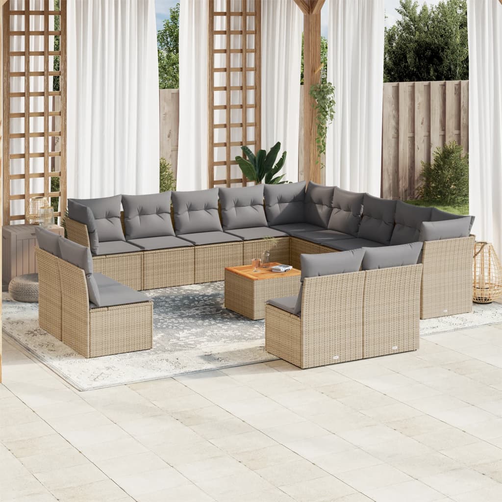 14-Delige Loungeset Met Kussens Poly Rattan Beige