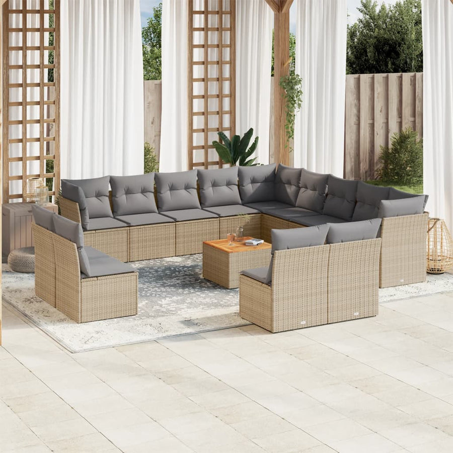 14-Delige Loungeset Met Kussens Poly Rattan Beige