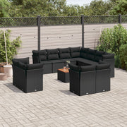 Loungeset poly rattan zwart 12-delig