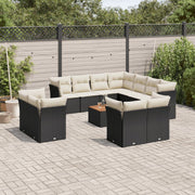 Loungeset poly rattan zwart 12-delig