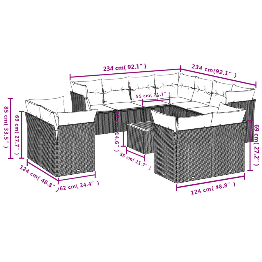 2-Delige Loungeset Met Kussens Poly Rattan Beige beige and cream